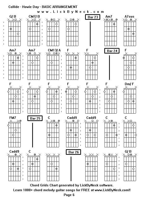 Chord Grids Chart of chord melody fingerstyle guitar song-Collide - Howie Day - BASIC ARRANGEMENT,generated by LickByNeck software.